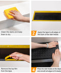 Installation steps for Non Slip Rubber Stair Treads 29.69 By 9.85 Inches Six Pack Durable Outdoor Step Mats with nosing.