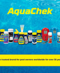 AquaChek water testing products including seven in one pool and spa test strips for easy backyard water care.