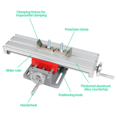 XY Axis Slide Vise AB8301 Multifunction Cross Worktable for Milling and Drilling Machines, aluminum alloy with clamping fixture.
