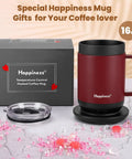 Smart Self Heating Coffee Mug With Precise Temperature Control And Marathon Battery Life, 16 oz heat control tumbler with lid, red design.