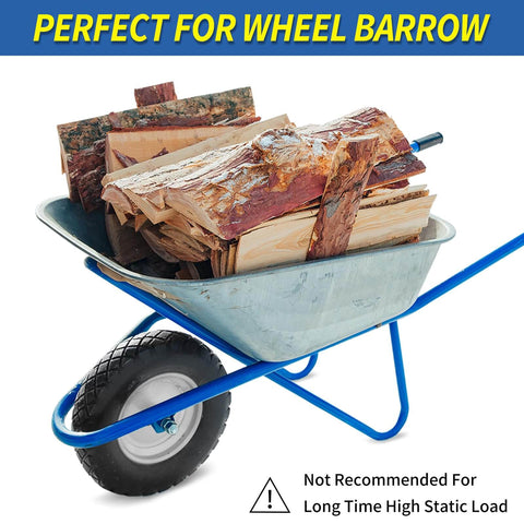 Flat Free 16 Inch Wheelbarrow Tire And Wheel Set Size 4.80 4.00 8 Solid Tire With 3 Inch Centered Hub And Five Eighth Inch Axle Bore