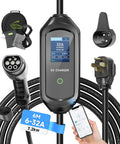 Plug And Play Type 2 Electric Vehicle Charger With Nema 14 50 Outlet adjustable 32 Amps, 6m cable and LED display.