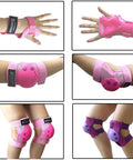 Kids Knee Pads Elbow Pads And Wrist Guards Set For Multi Sport Adventures, Total Protection For Ages 3 To 15 shown in pink and purple.