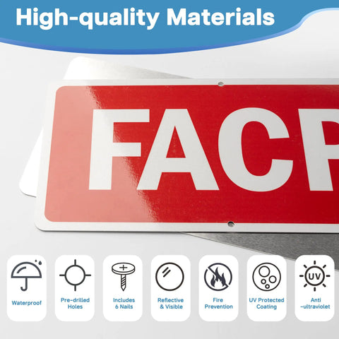 Close-up of Two Pack Fire Alarm Control Panel Signs With Nails, Reflective Outdoor Fire Safety Signage, aluminum material, 6x12 inches