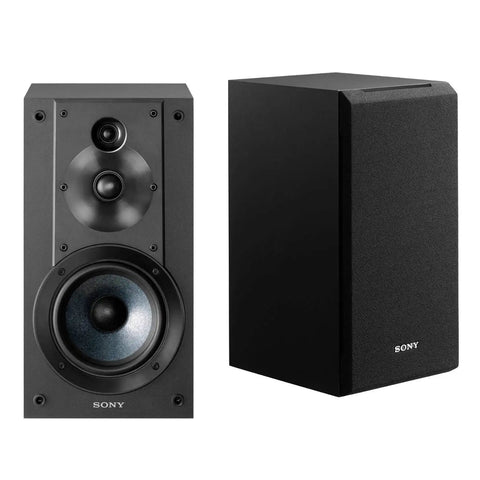 Front and side view of SSCS5 3-Way 3-Driver Bookshelf Speaker System Bundle With Studio Monitor Isolation Pads For Home Audio High Resolution Sound Upgrade That Slaps For Immersive Home Theater Or Desktop Listening