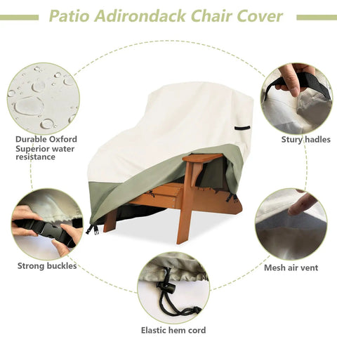 Heavy Duty 600D Waterproof Patio Adirondack Chair Cover 32 W x 35 D x 36 H Inches UV Resistant Beige Outdoor Furniture Protector