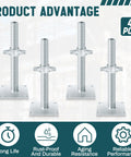 Heavy Duty Adjustable Leveling Jacks With Base Plate For Baker Scaffold System Comes With Four Kickass Supports, galvanized steel, pack of 4.