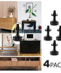 Rock Solid Adjustable Furniture Leveling Feet 3/8 Inch By 16 Thread Holds 1320 Lbs With T Nut Kit To Knock Out Wobbly Sofas Cabinets Tables Chairs Quick Black Four Pack, shown in various lifestyle settings.