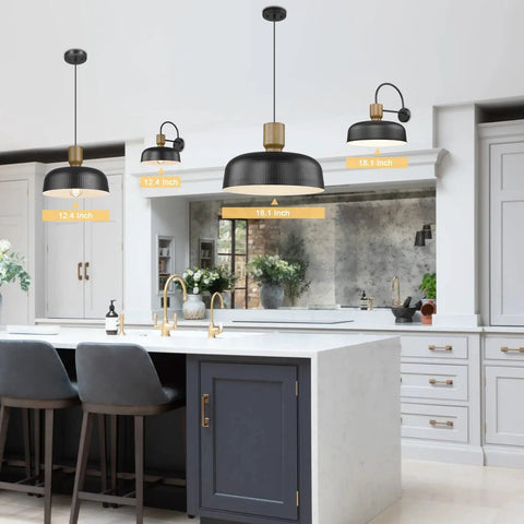 Farmhouse Pendant Lights Set, 2-Piece Adjustable Hanging Fixtures With Hammered Metal Shades, 12.4 Inch Blue Pendant Lighting For Kitchen Island