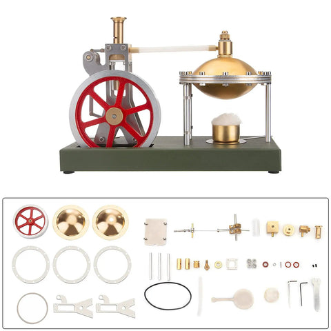 Retro Steam Engine Kit For DIY Assembly, Metal Steam Engine Model With Spherical Boiler, Clear Cylinder Piston View, Large Flywheel