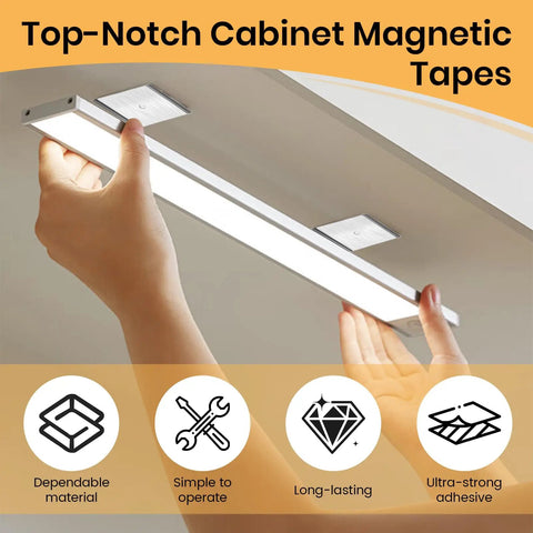 Installing LED light using 12 Pack Under Cabinet Light Metal Adhesive Strips For Magnetic LED Lights Mounting Replacement Iron Plates Sticky For Cabinet Closet Kitchen Wardrobe Lighting