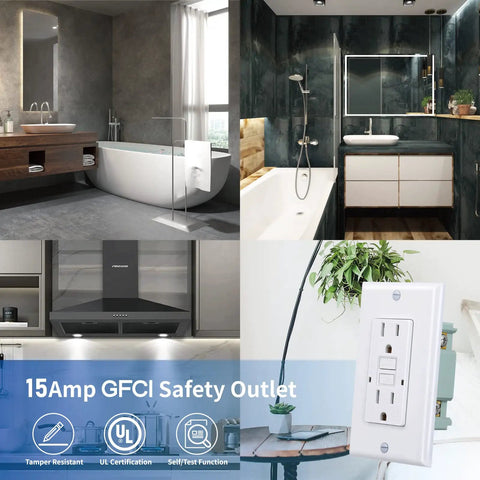 No-Fuss Tamper-Resistant GFCI Outlet With LED Indicator And Self-Test, 15 Amp 125 Volt 60 Hz Receptacle