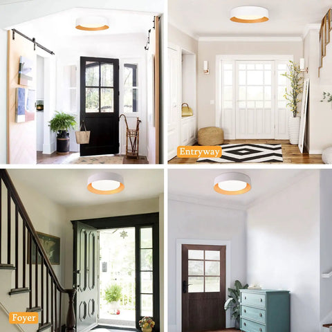 Dope 16.5 Inch Dimmable LED Flush Mount Ceiling Light Matte White With Gold Interior 3000K Warm White 30W Modern Fixture For Closet Hallway Entryway Kitchen Living Room