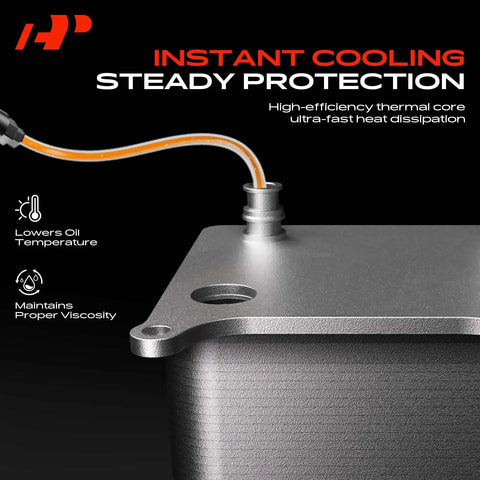 Close-up of Transmission Oil Cooler Kit with Universal Aluminum 8 Pass Tube and Fin, showing hose connection and cooling features.