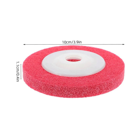 Multipurpose Nylon Grinding Wheels For Metal Wood And Plastic, 10cm red buffing disc with a central hole.