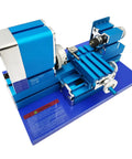 This mini metal lathe machine is a total game changer for DIYers. Compact blue design with precise turning capability for wood and soft metals.
