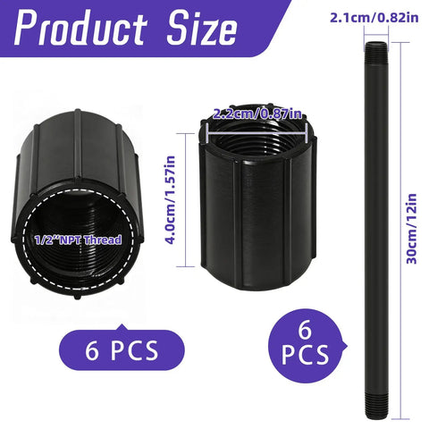 12 Pcs 1/2 Inch MNPT Sprinkler Riser Extensions And 6 Pcs 1/2 Inch Double Female FNPT Connectors for Lawn Garden Irrigation System