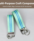 Premium 1 Inch Key Fob Hardware 10 Pack With Tough Keychain Rings And Secure Wristlet Ends For DIY Crafts, green straps with blue stripes.