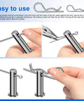 Cotter Pin Assortment Kit, 220pcs in 13 sizes, premium 304 stainless steel hardware pins (front view)
Cotter Pin Assortment Kit, 220pcs in 13 sizes, premium 304 stainless steel hardware pins (side view)
Cotter Pin Assortment Kit, 220pcs in 13 sizes, premium 304 stainless steel hardware pins; close-up view
Cotter Pin Assortment Kit, 220pcs in 13 sizes, 304 stainless steel; installed view showing pin secured