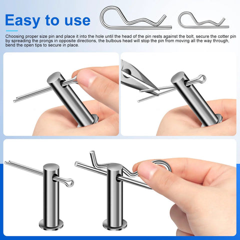 Cotter Pin Assortment Kit, 220pcs in 13 sizes, premium 304 stainless steel hardware pins (front view)
Cotter Pin Assortment Kit, 220pcs in 13 sizes, premium 304 stainless steel hardware pins (side view)
Cotter Pin Assortment Kit, 220pcs in 13 sizes, premium 304 stainless steel hardware pins; close-up view
Cotter Pin Assortment Kit, 220pcs in 13 sizes, 304 stainless steel; installed view showing pin secured