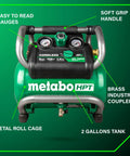 36V MultiVolt 2 Gallon Cordless Air Compressor On The Go Power For Pneumatic Finish Nailers And Tire Inflation Tool Body Only No Battery Included EC36DAQ4, front view with labeled features.