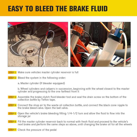 Vacuum Brake And Clutch Fluid Extractor Kit With 300Ml Capacity And 71 Inch Hose, Easy Bleeder Tool For Cars And Motorcycles in use