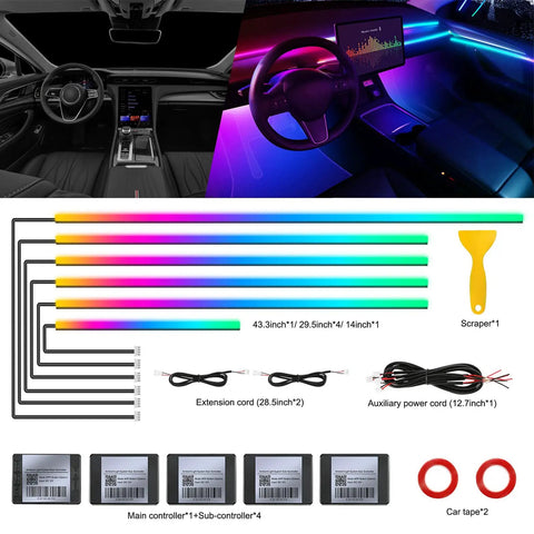 Acrylic Interior Car LED Strip Lights Kit RGB 6 In 1 With Wireless App Control 175 Inch Total Length 593 LEDs Fiber Optic Neon Ambient Lighting