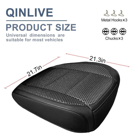 Ventilated Black Bottom Car Seat Cover With 3D Air Mesh, universal fit, product size dimensions, metal hooks included