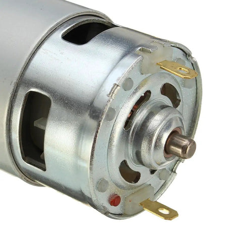 Close-up of Beefy Torque 775 DC Motor For Electric Tools 12V 24V 36V, 3500 to 9000 RPM, showing front ball bearing and copper jacket