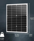 Dimensions of 35W 24V High-Efficiency Monocrystalline Solar Panel For Off-Grid Power, showing size and weight.