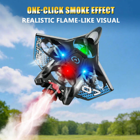 Remote Control RC Airplane With Spray Effect And LED Lights, Foam Fighter Jet With 360 Degree Flips in action with smoke trail