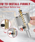 Heavy Duty Carbide Hole Saw 1-3/4 Inch With Titanium Center Bit installation guide demonstrating components and assembly.