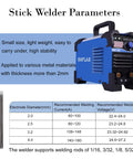 180 Amp Stick Arc Welder Dual Voltage 110 220 Volt Inverter Welder with parameters chart