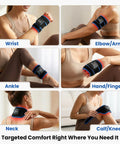 Infrared Heated Wrist Wrap With Vibration Massage For Carpal Tunnel And Arthritis shown on wrist, elbow, ankle, neck, and calf