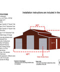 Heavy Duty Metal Garage Crafted From 14 Gauge Galvanized Steel And Three Rolling Barn Doors To Stack Your Wheels And Farm Gear While Crushing Rain Featuring Reinforced Frame Side Entrance And Rock Solid 13 Foot Outdoor Shelter Cover installation diagram showing dimensions and details.