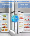 No Sweat 21 Cubic Foot Upright Convertible Freezer And Refrigerator With Built Tough Stainless Steel Exterior in fridge and freezer mode.