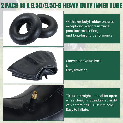 Two Pack 18x8.50/9.50-8 Inner Tubes With TR-13 Valve Stem for lawn mowers, wheelbarrows, ATVs, puncture resistant