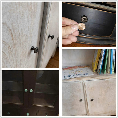 Five Pack Antique Brass Tiny Round Cabinet Knobs For Drawers And Cabinets, 17x15mm iron round knobs on light wood cabinet doors