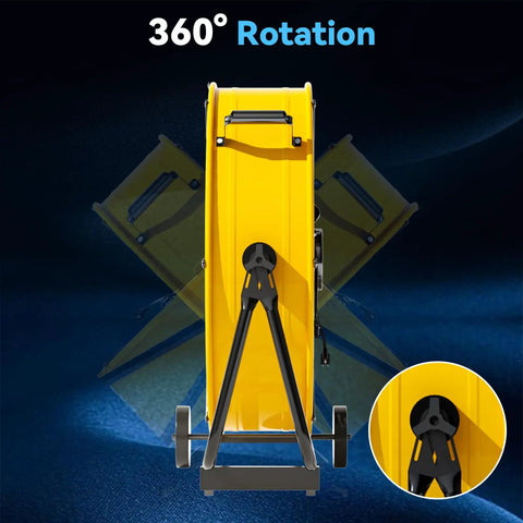 Side view of 24 Inch High Velocity Industrial Drum Fan With 8800 CFM Heavy Duty Metal Air Circulator showing 360-degree tilt feature