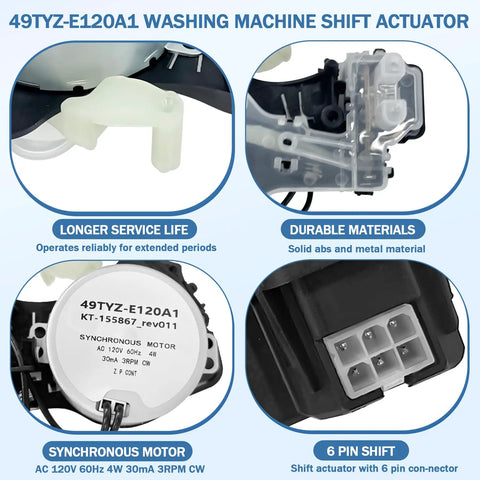 Beefed Up Washer Shift Actuator Kit With Pulley Clutch Assembly And Drive Belt, ABS Metal Construction, Connector Detail