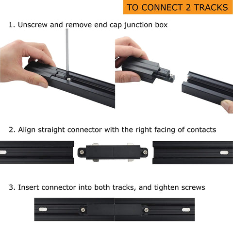 Guide to connect tracks for the Six Foot Black Rigid Aluminum Track Lighting Kit With Halo Single Circuit Rails.