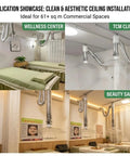 Commercial 130W Ceiling Fume Extractor With Silent 22dB Centrifugal Fan For Spas Clinics And Moxibustion Rooms True Workhorse Smoke Exhaust Ventilation System That Clears The Room And Keeps Your Space Crystal Clear Zero Hustle installation in wellness center, TCM clinic, and beauty salon, showing clean ceiling setup.