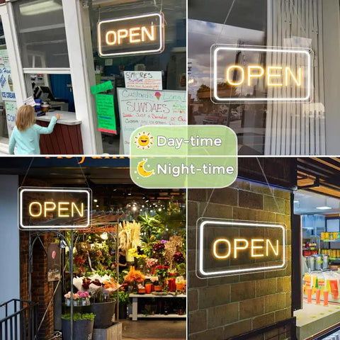 LED Open Sign With USB Power 5V COB Chip Lit Neon Look for day-night use in bars, shops, cafe windows; 16 by 9-inch display