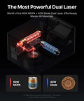xTool F2 Ultra dual laser engraver with 60W MOPA and 40W diode tubes inside a clear enclosure.