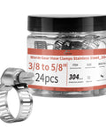 24 Pack Worm Gear Hose Clamps Stainless Steel 304, Adjustable From Ten To Sixteen Millimeter, Three Eighths To Five Eighths Inch Range, product jar