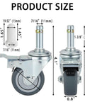 Set Of 4 Beefy 2 Inch Stem Caster Wheels Heavy Duty Swivel Locking Casters with 7/16 Inch Stem dimensions shown