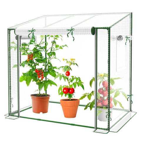 Portable Mini Greenhouse For Indoor And Outdoor Use With Thick PE Cover And Clear Panels, showcasing growing plants, size 47.2x31.5x47.2 in.