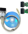 INPA K DCAN USB OBD2 Interface Switch For BMW Car Diagnostics And Coding Tools Dope Plug And Play Windows Ready EDIABAS NCS Expert Compatible Cable For OBDII BMWs With Switch showing USB cable, CD, and internal circuit.