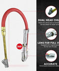 Ultimate Tire Inflator Gauge With Dual Head Straight Foot Air Chuck And 15 Inch Air Hose Accurate 10-160 PSI Readout