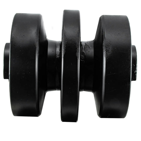 Precision Bottom Track Roller Replacement For SVL Compact Track Loader Undercarriage, heavy-duty black steel part view.